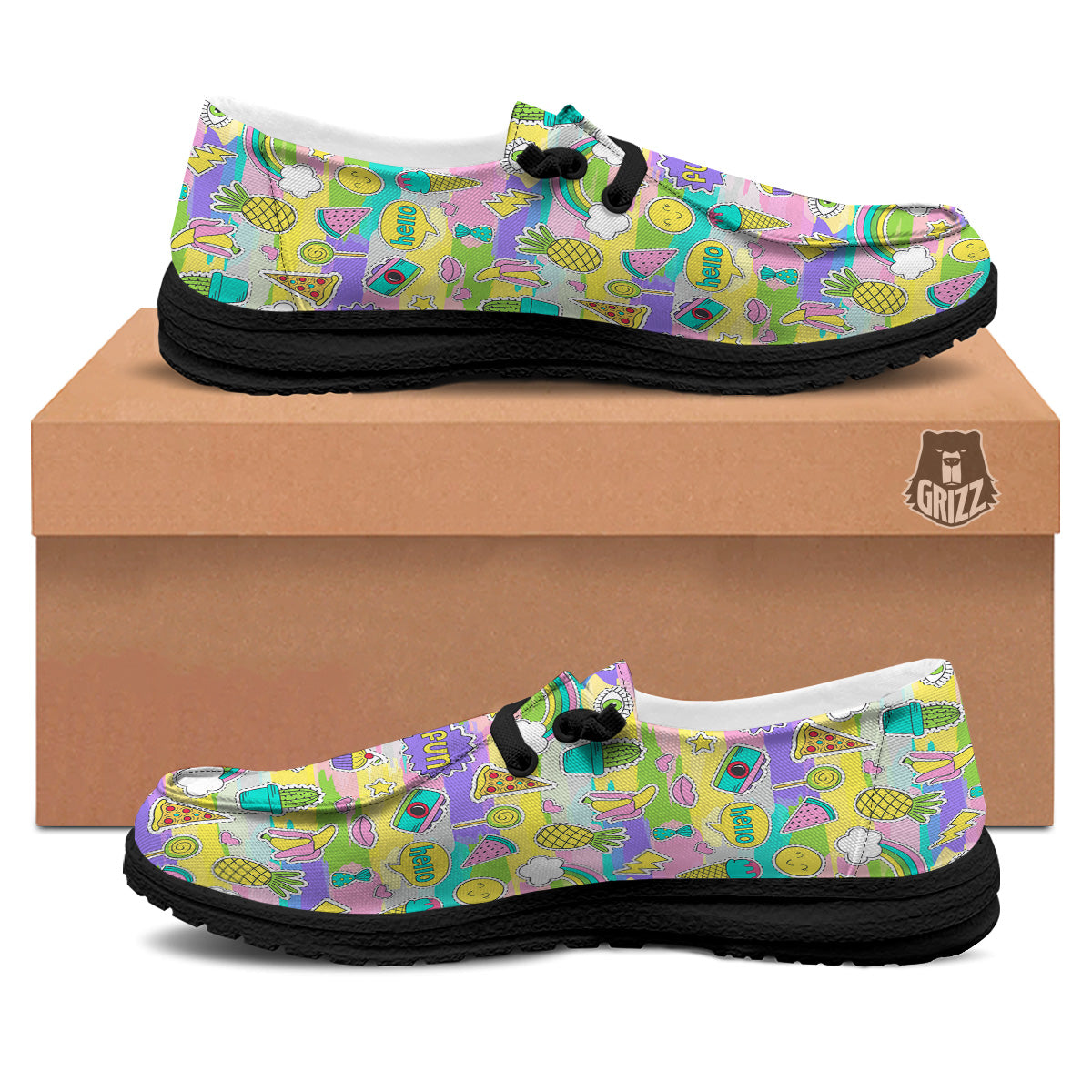 Colorful And Cute Stickers Print Pattern Black Loafers-grizzshop