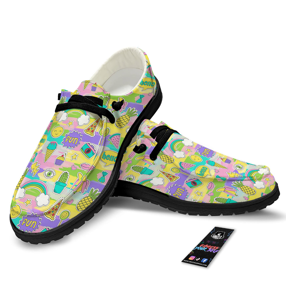 Colorful And Cute Stickers Print Pattern Black Loafers-grizzshop