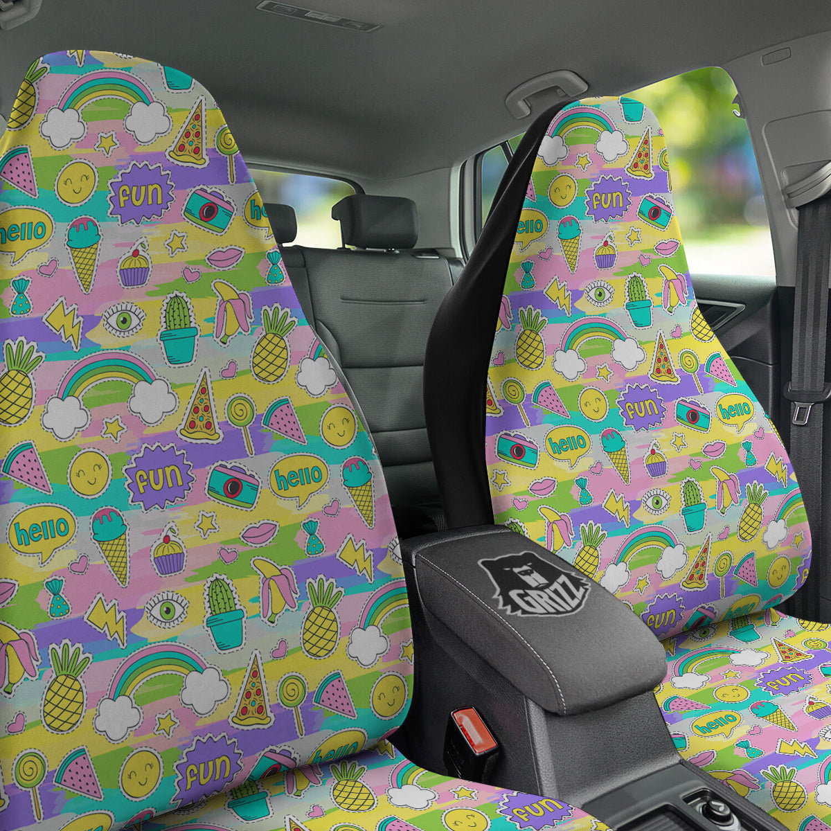 Colorful And Cute Stickers Print Pattern Car Seat Covers-grizzshop