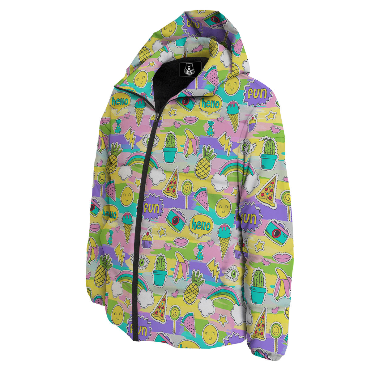 Colorful And Cute Stickers Print Pattern Down Jacket-grizzshop