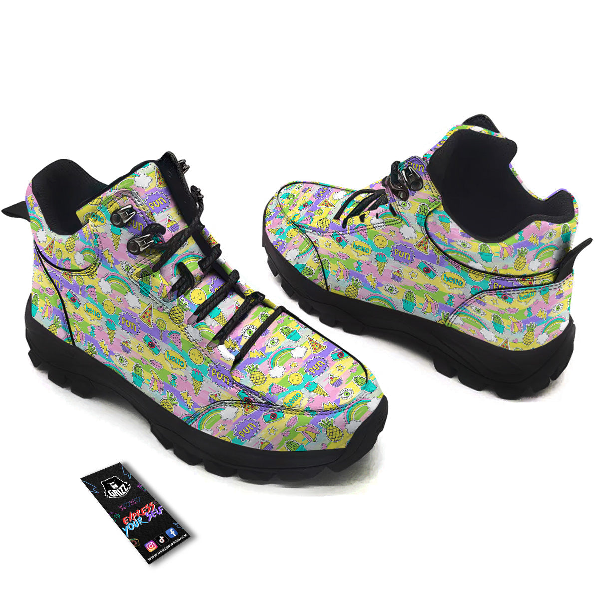 Colorful And Cute Stickers Print Pattern Hiking Shoes-grizzshop