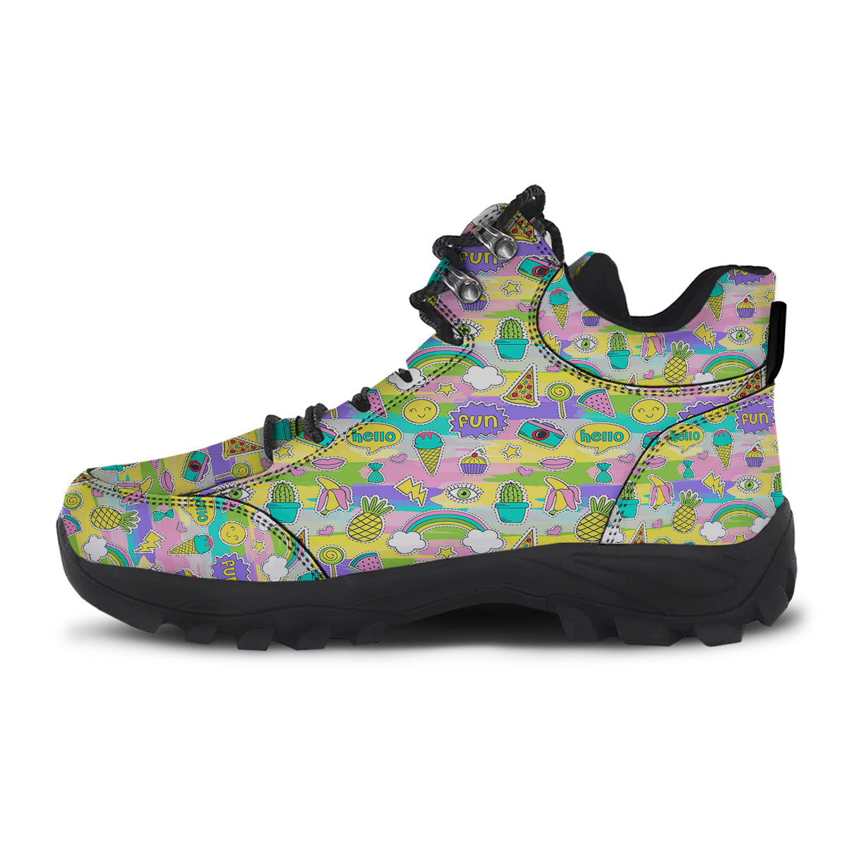 Colorful And Cute Stickers Print Pattern Hiking Shoes-grizzshop