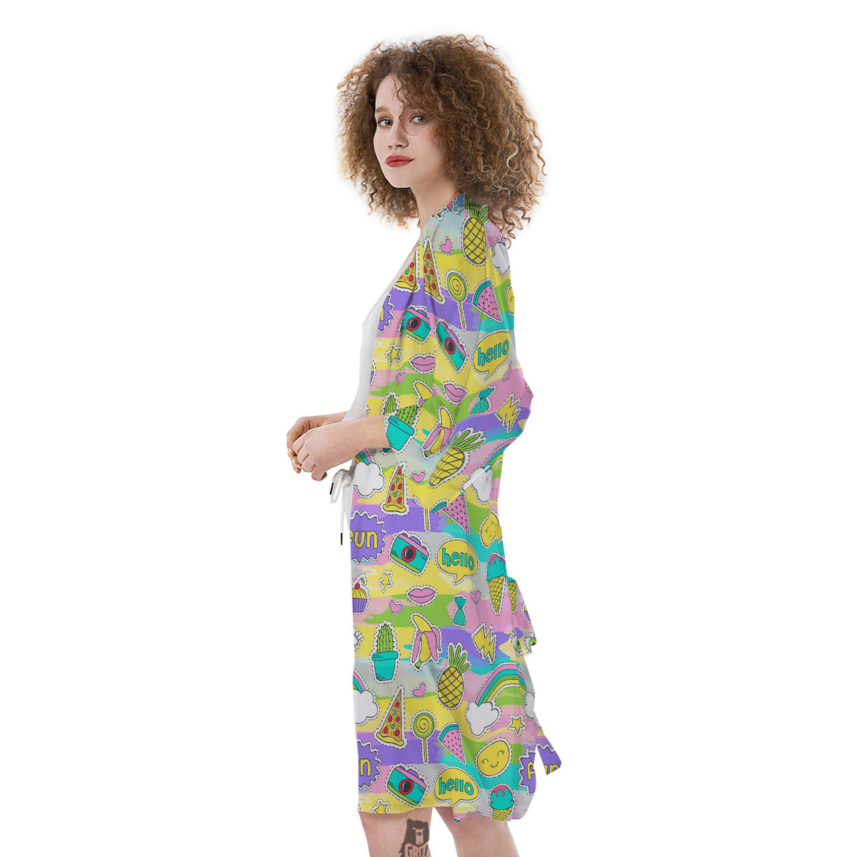 Colorful And Cute Stickers Print Pattern Kimono-grizzshop