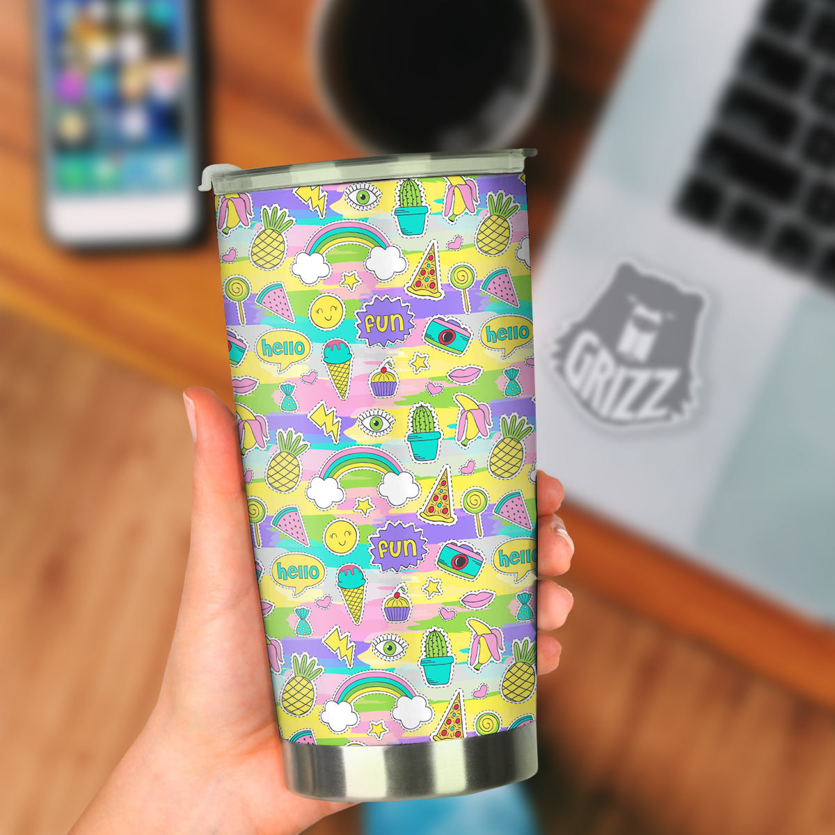 Colorful And Cute Stickers Print Pattern Tumbler-grizzshop