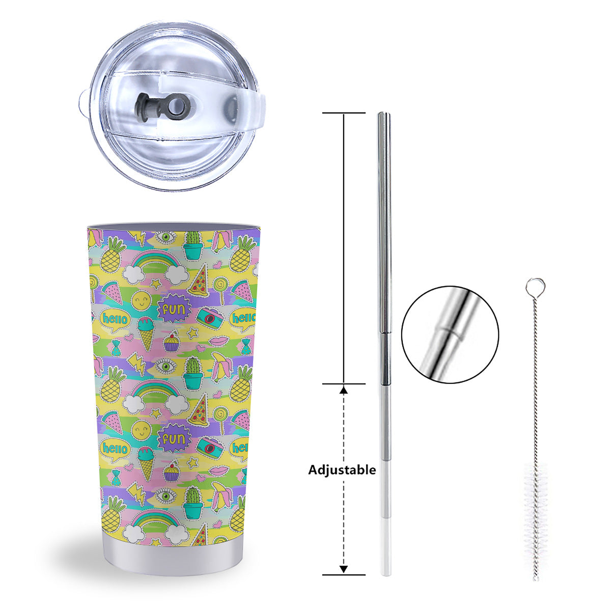 Colorful And Cute Stickers Print Pattern Tumbler-grizzshop