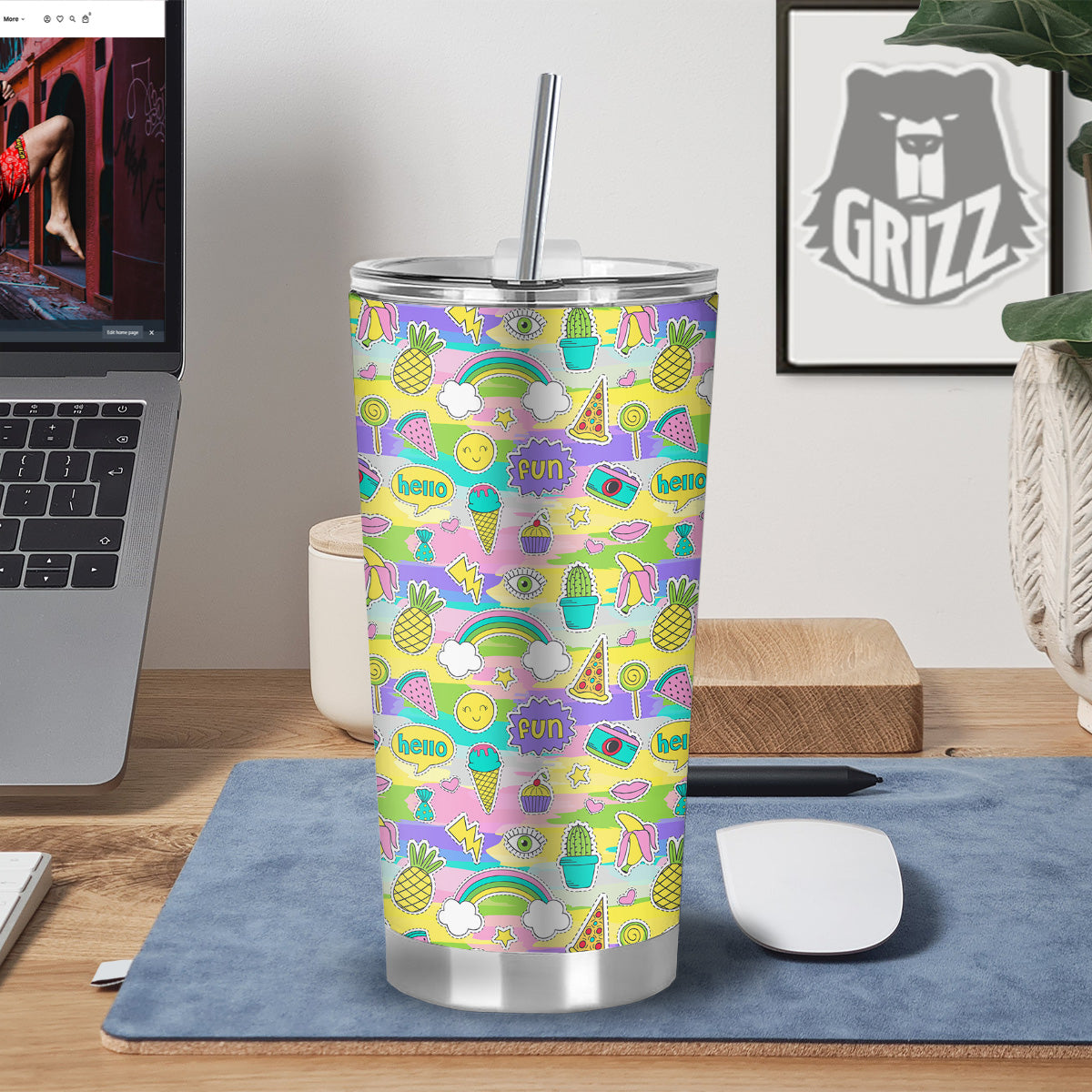 Colorful And Cute Stickers Print Pattern Tumbler-grizzshop