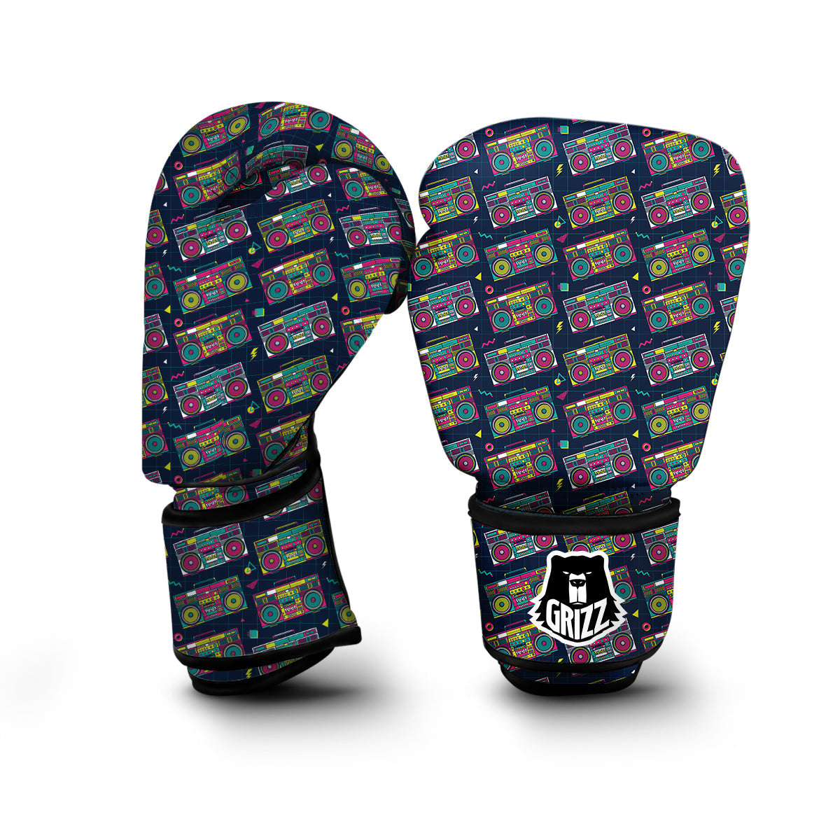 Colorful Boombox Print Pattern Boxing Gloves-grizzshop