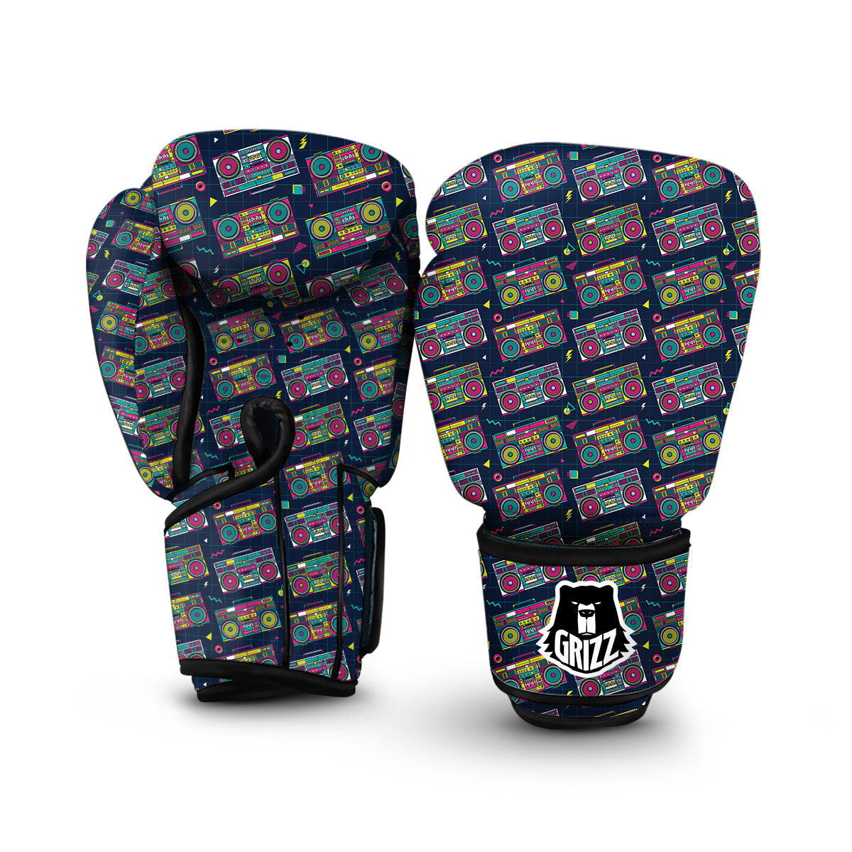 Colorful Boombox Print Pattern Boxing Gloves-grizzshop