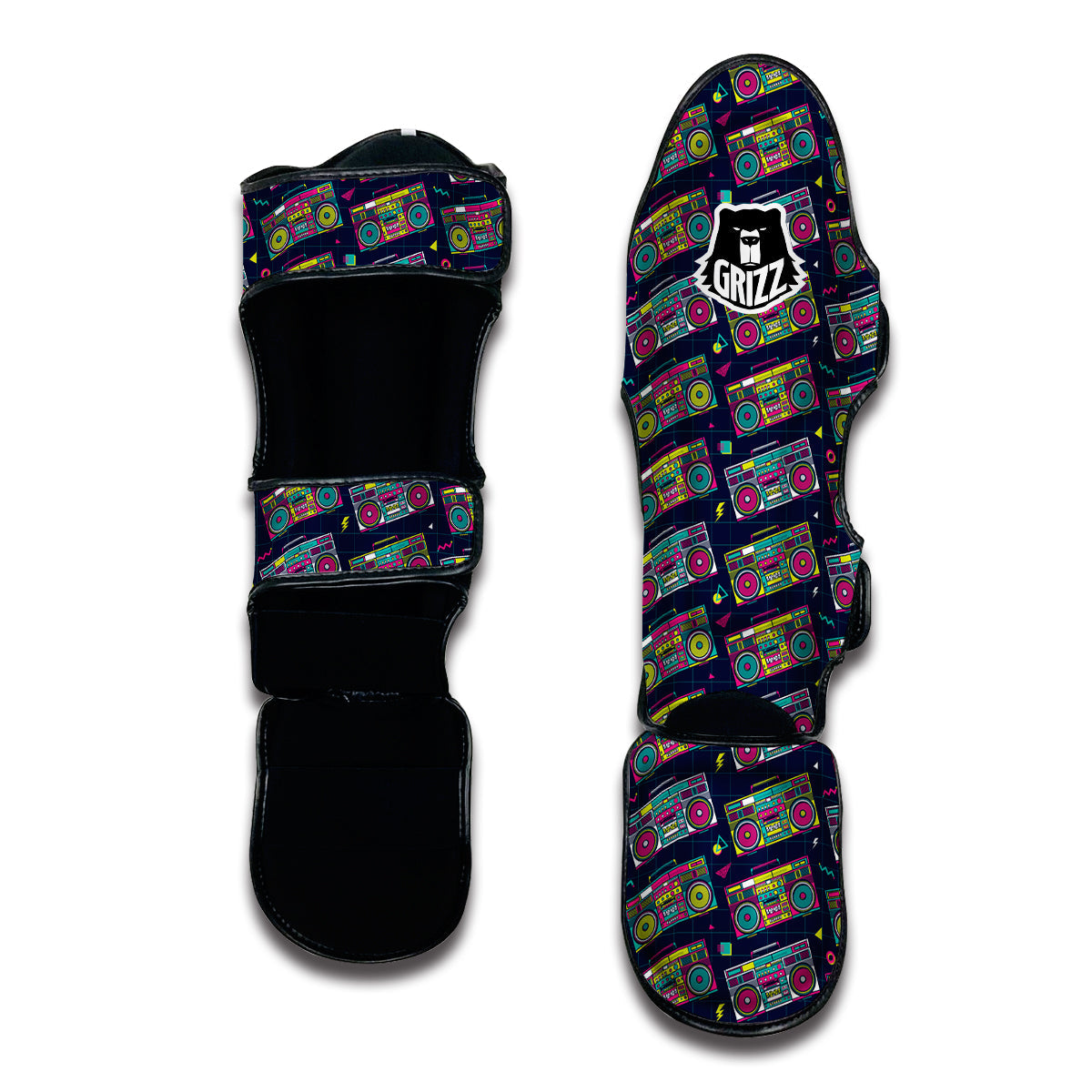 Colorful Boombox Print Pattern Muay Thai Shin Guards-grizzshop