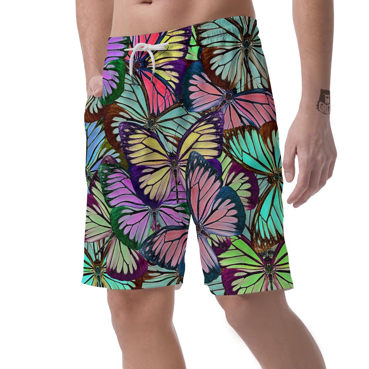 Colorful Butterfly Print Men's Shorts-grizzshop