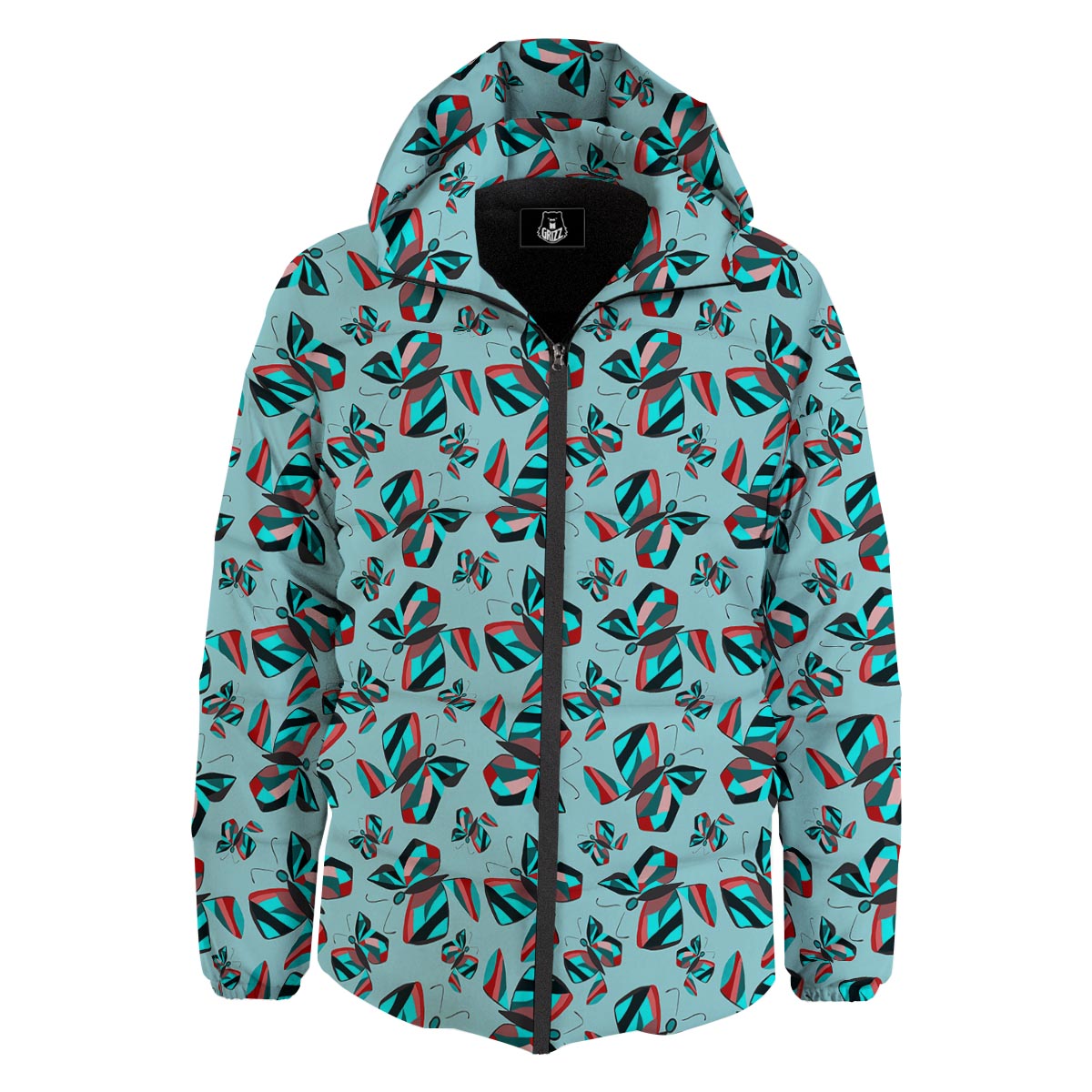 Colorful Butterfly Retro Print Pattern Down Jacket-grizzshop