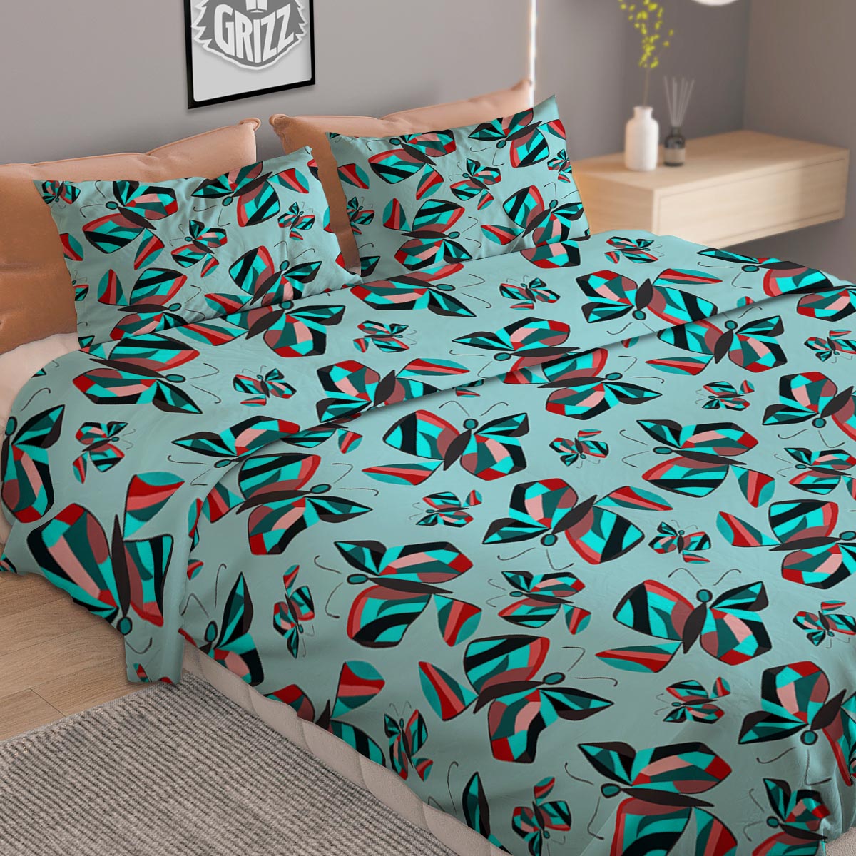 Cherry Blossom White Print Pattern Duvet Cover Bedding Set