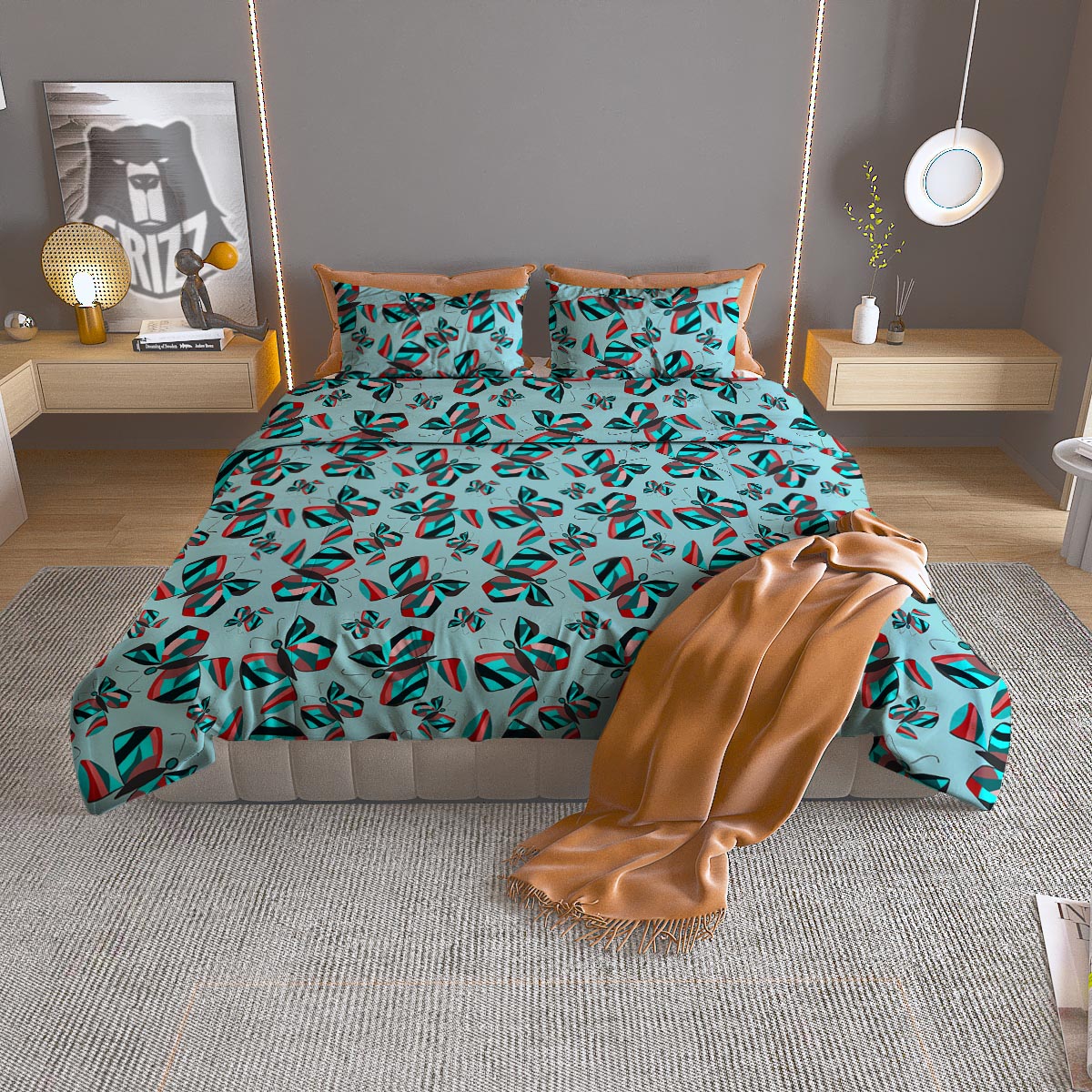 Cherry Blossom White Print Pattern Duvet Cover Bedding Set