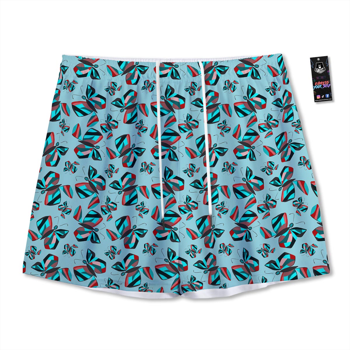 Colorful Butterfly Retro Print Pattern Mesh Shorts