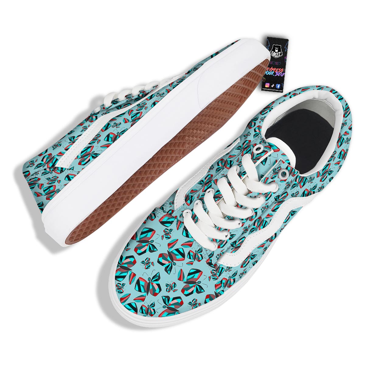 Colorful Butterfly Retro Print Pattern Skate Shoes-grizzshop