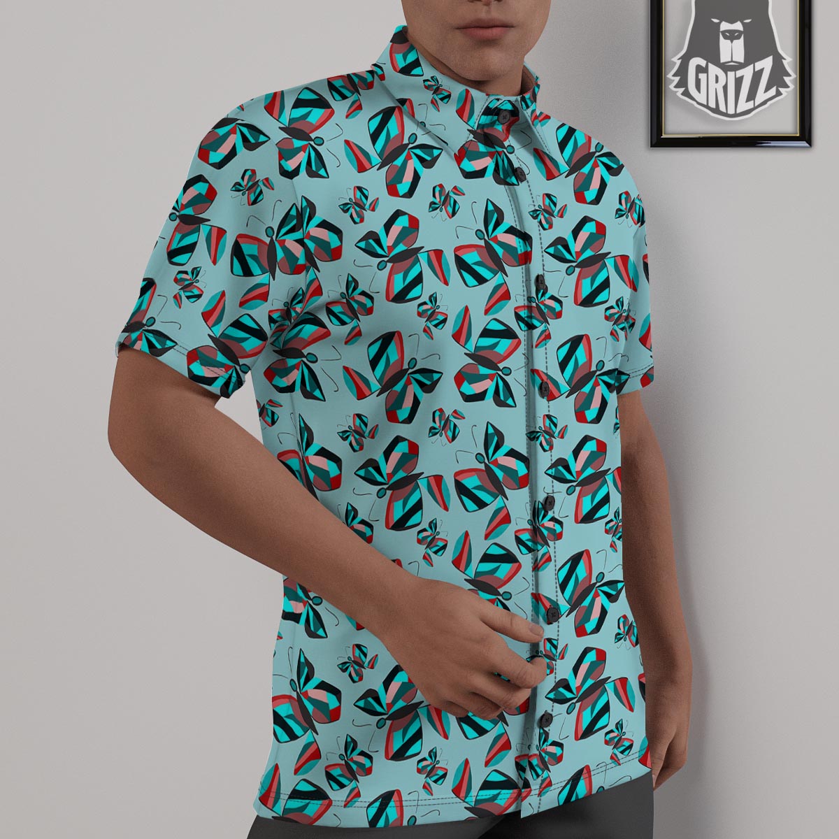 Colorful Butterfly Retro Print Pattern Untucked Shirts-grizzshop
