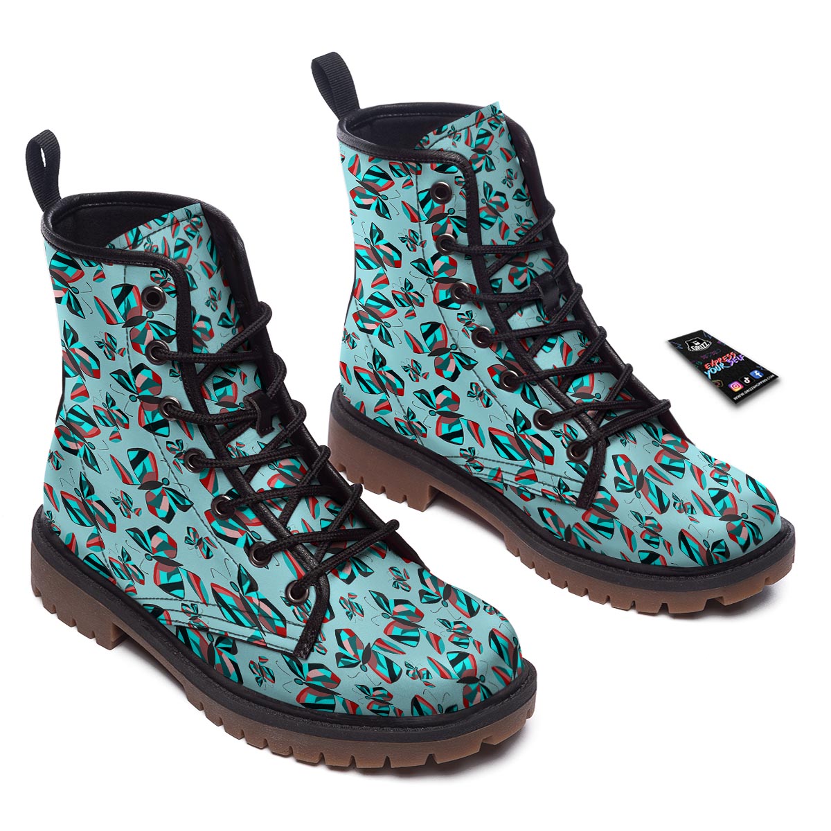 Colorful Butterfly Retro Print Pattern Work Boots-grizzshop