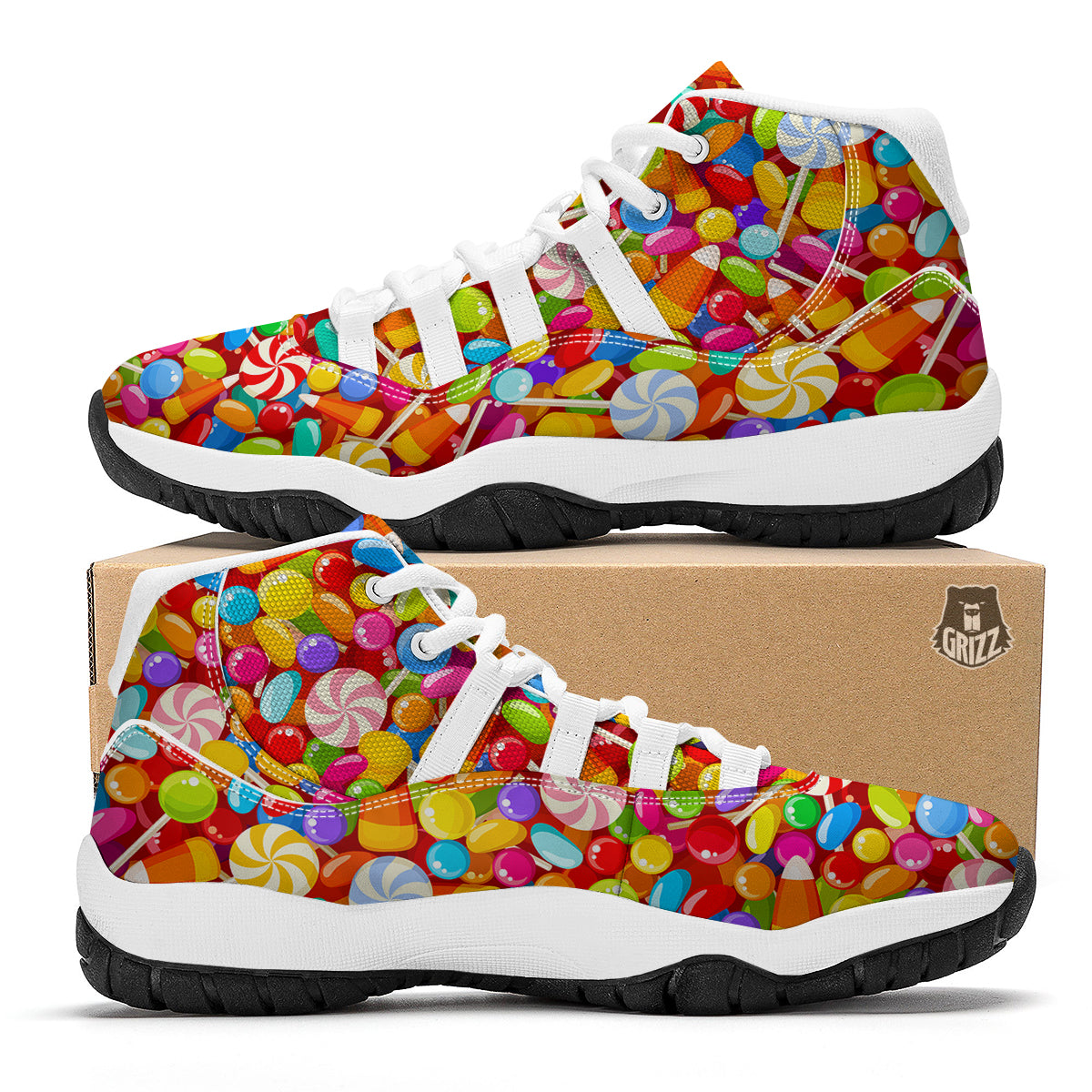 Colorful Candy Pattern Print White Bball Shoes-grizzshop