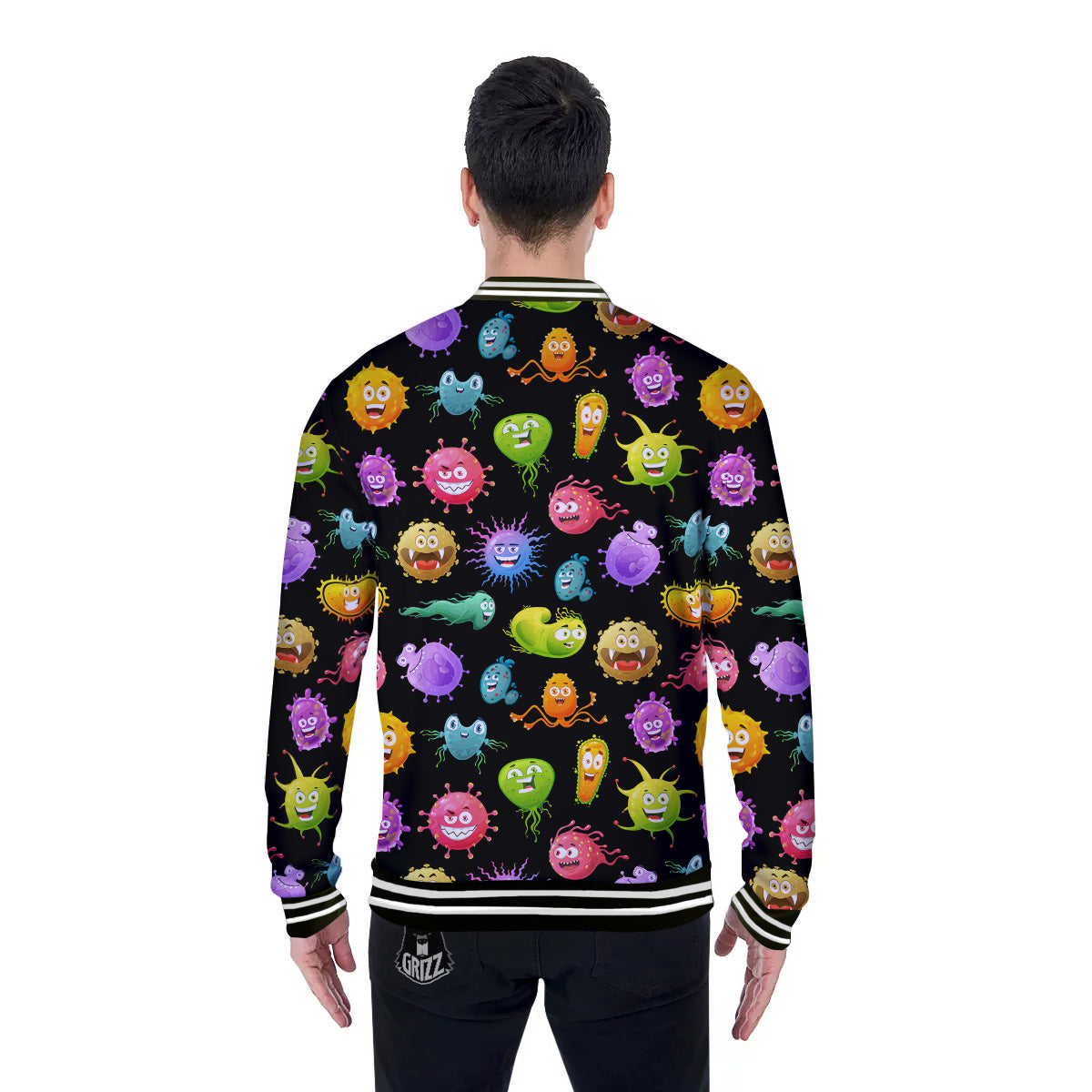 Colorful Cartoon Viruses Print Pattern Baseball Jacket-grizzshop