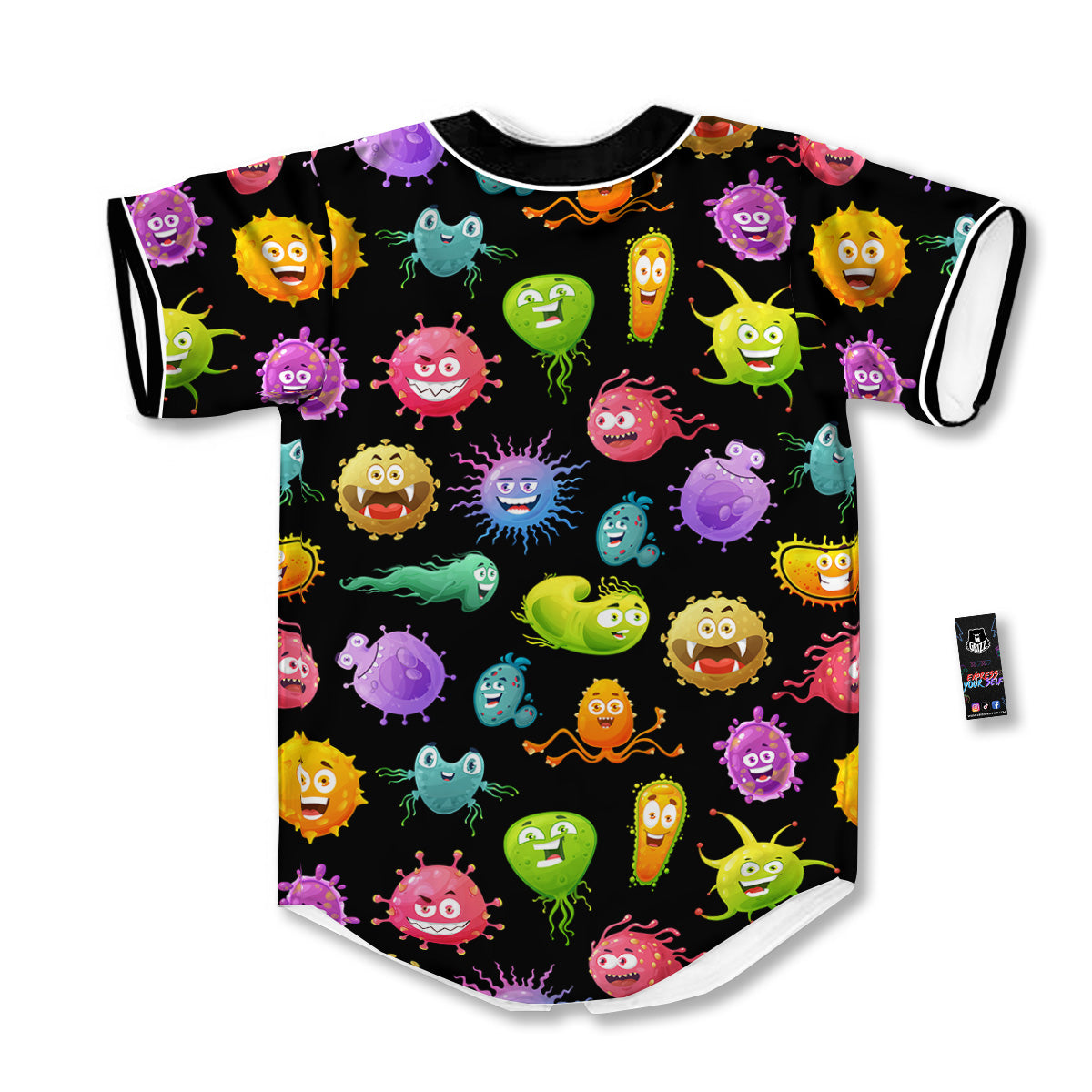 Colorful Cartoon Viruses Print Pattern Baseball Jersey-grizzshop