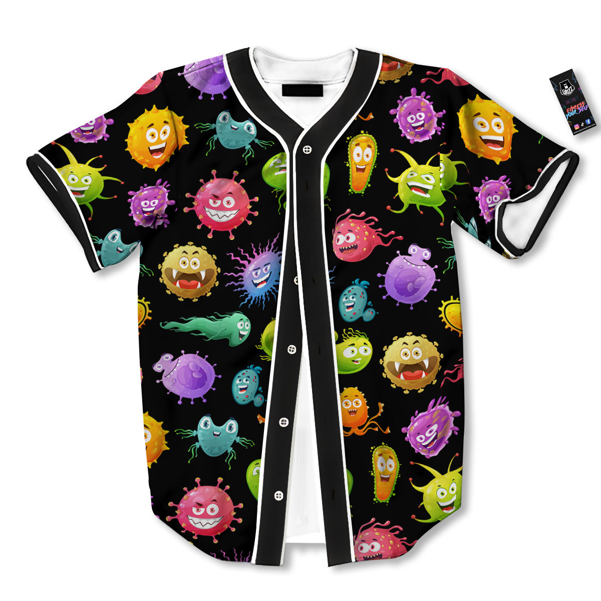 Colorful Cartoon Viruses Print Pattern Baseball Jersey-grizzshop