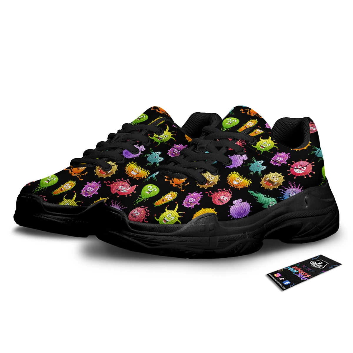 Colorful Cartoon Viruses Print Pattern Black Chunky Shoes-grizzshop