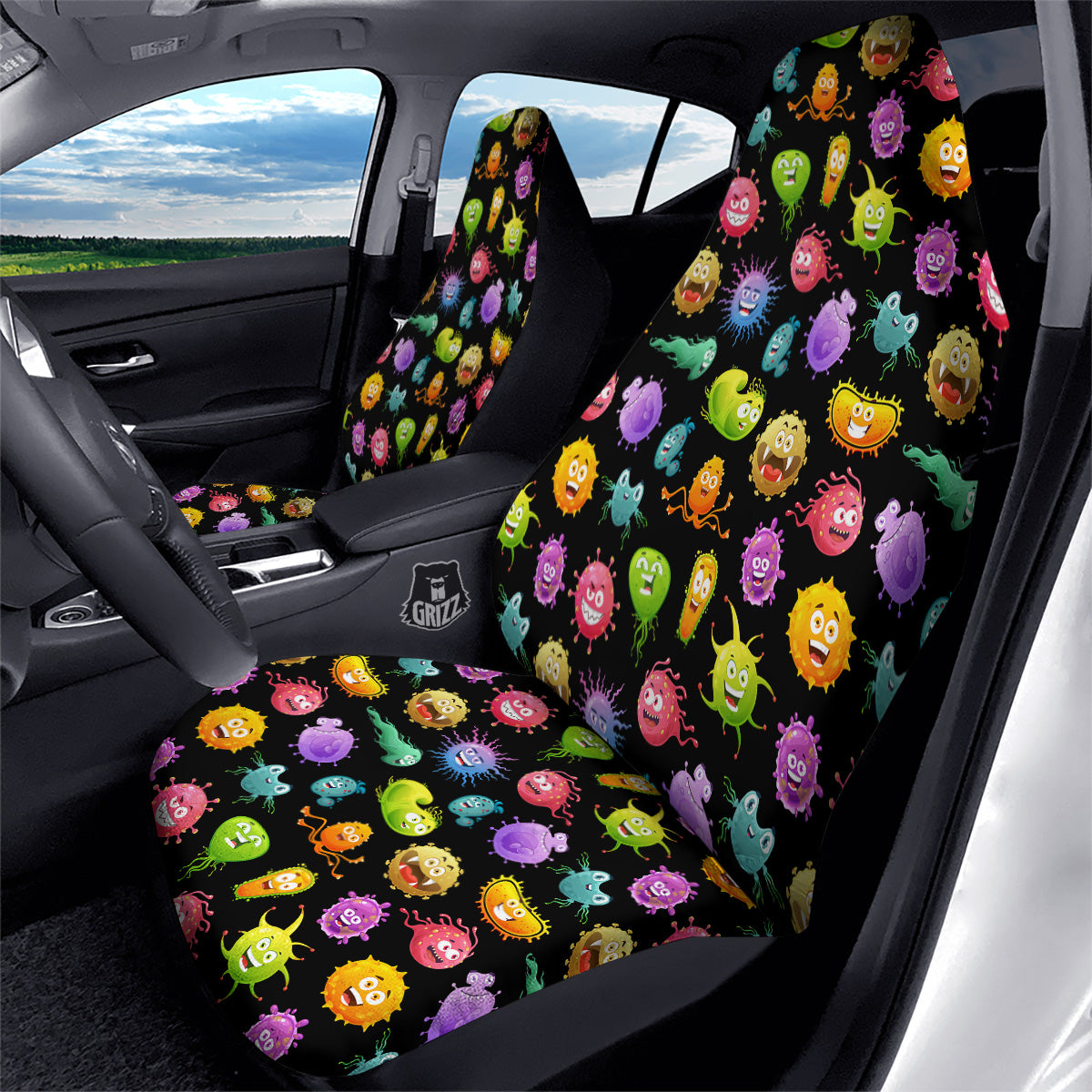 Colorful Cartoon Viruses Print Pattern Car Seat Covers-grizzshop