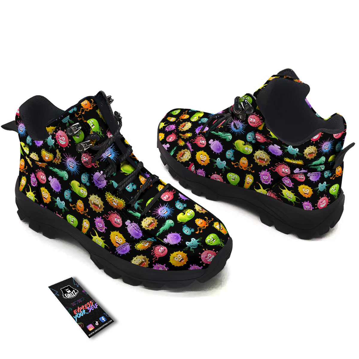 Colorful Cartoon Viruses Print Pattern Hiking Shoes-grizzshop