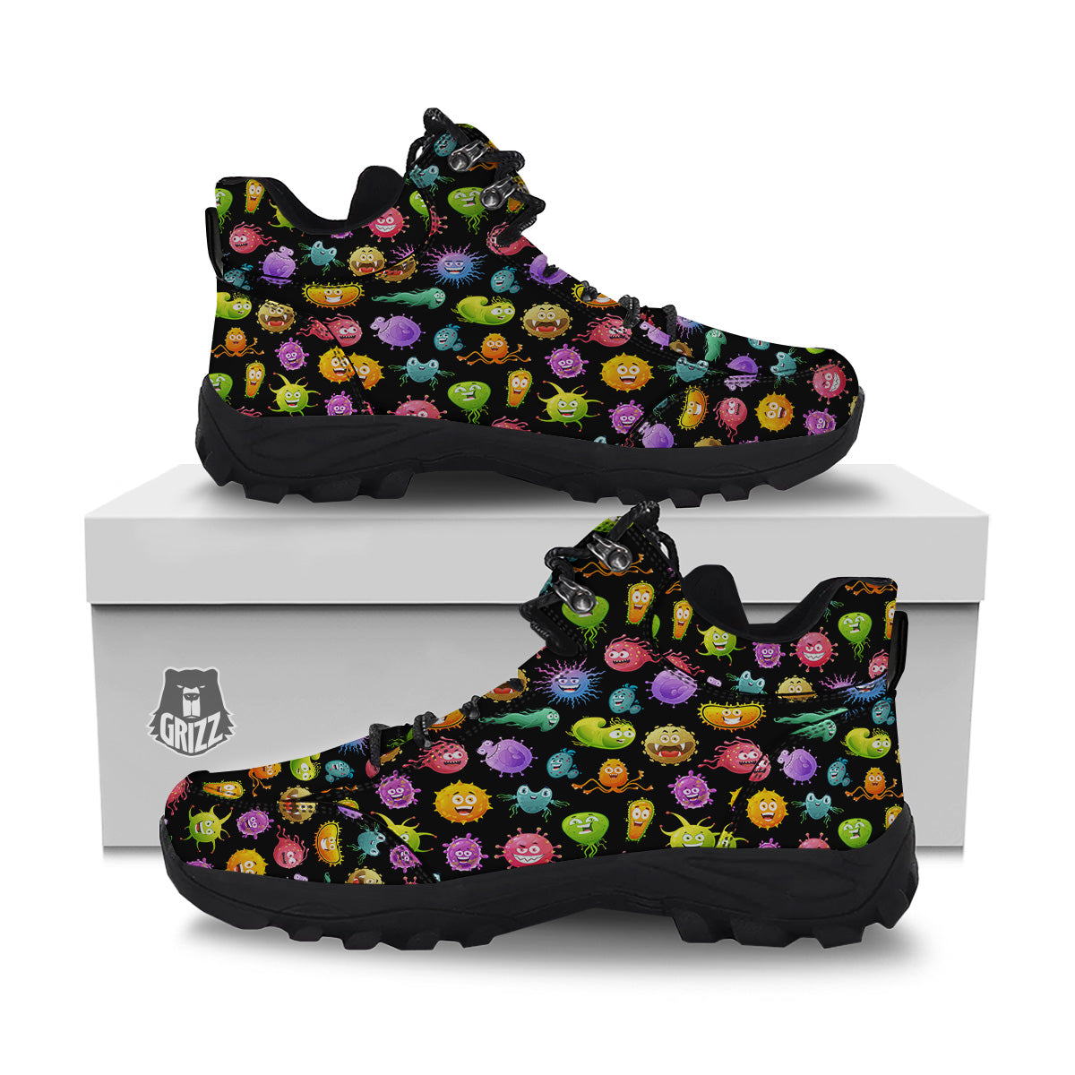Colorful Cartoon Viruses Print Pattern Hiking Shoes-grizzshop