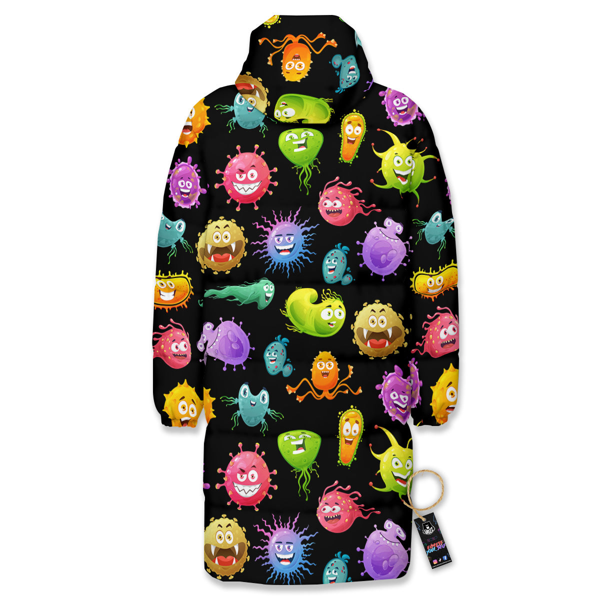 Colorful Cartoon Viruses Print Pattern Long Down Jacket-grizzshop