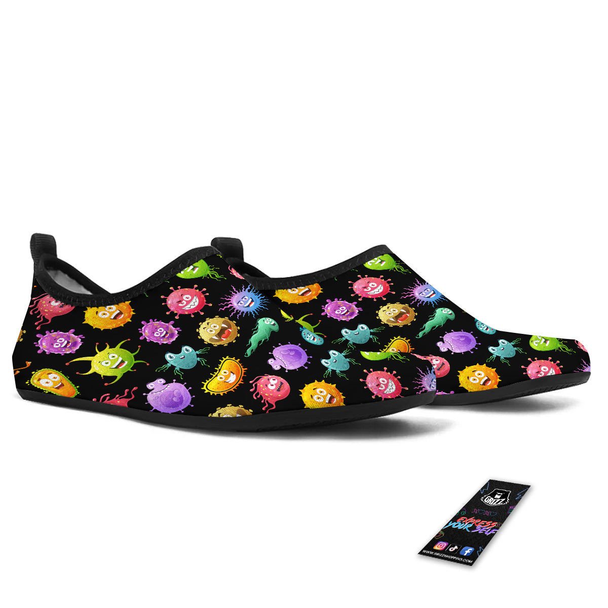 Colorful Cartoon Viruses Print Pattern Water Shoes-grizzshop