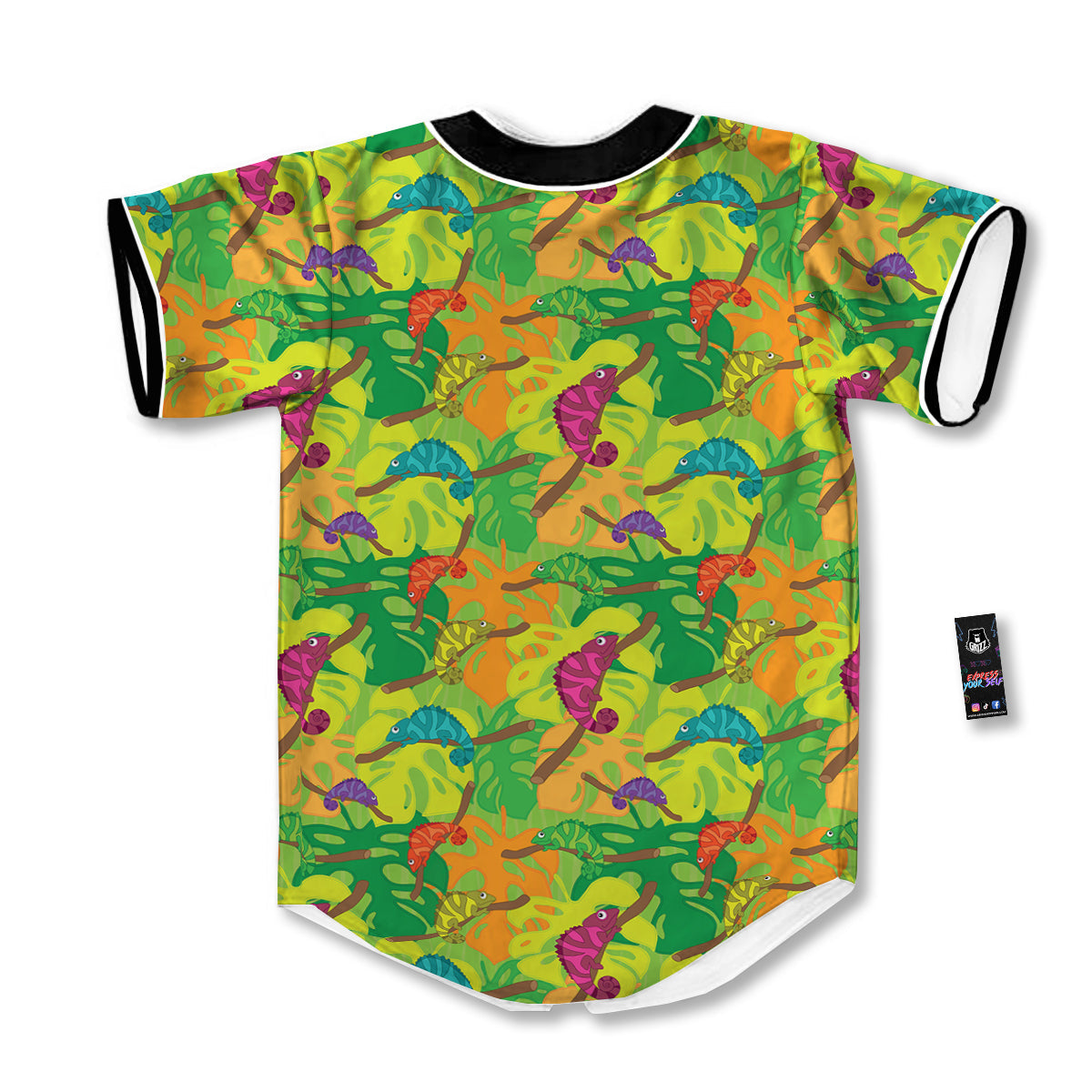 Colorful Chamaleon And Monstera Tropic Leave Print Pattern Baseball Jersey-grizzshop