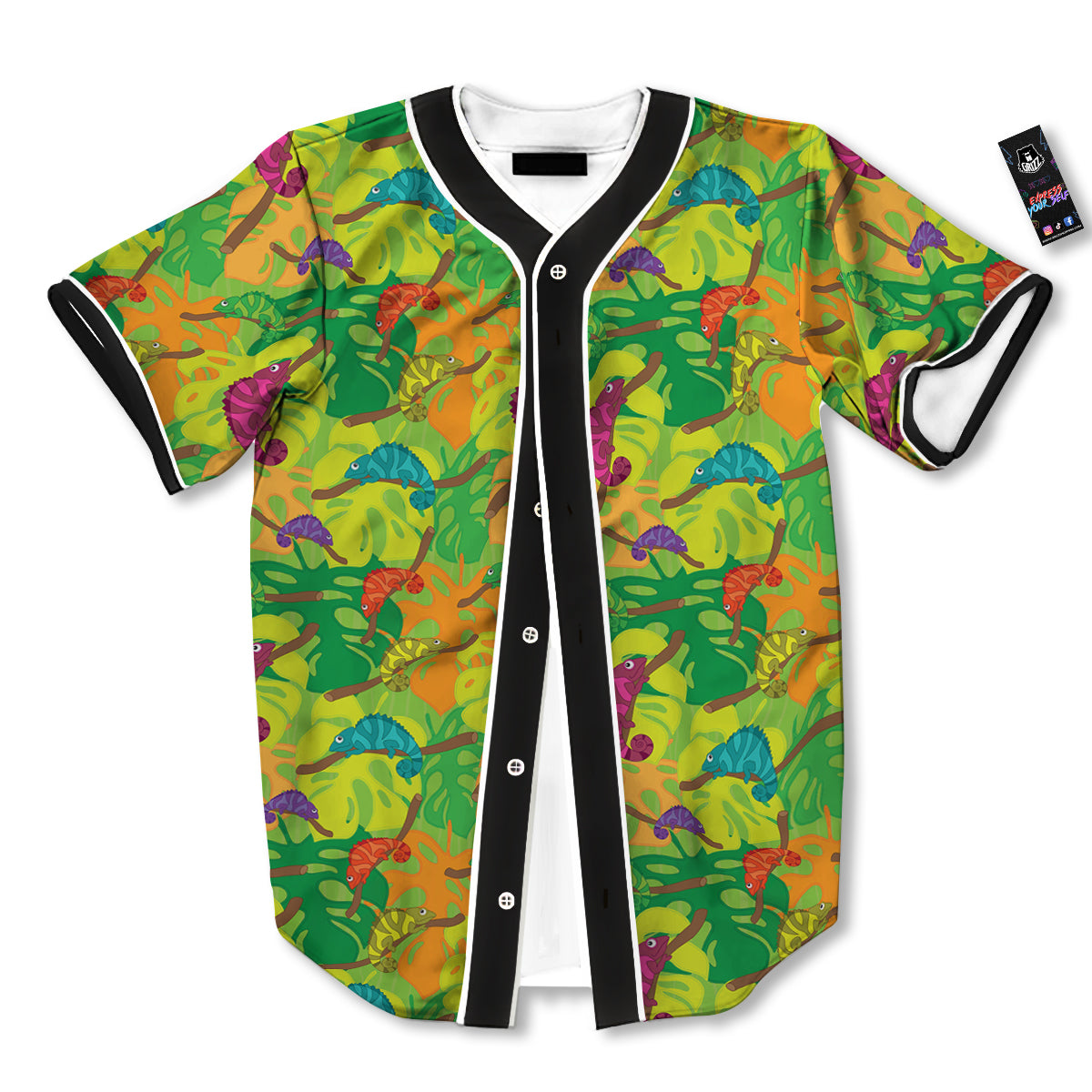Colorful Chamaleon And Monstera Tropic Leave Print Pattern Baseball Jersey-grizzshop