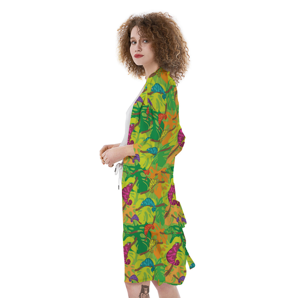 Colorful Chamaleon And Monstera Tropic Leave Print Pattern Kimono-grizzshop