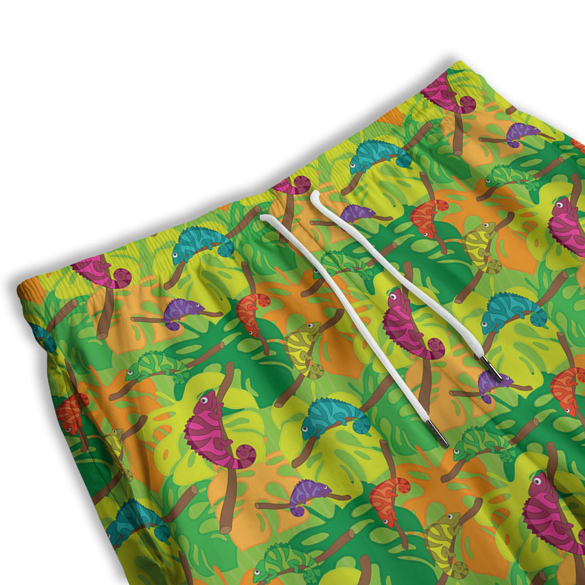 Colorful Chamaleon And Monstera Tropic Leave Print Pattern Men's Athletic Shorts