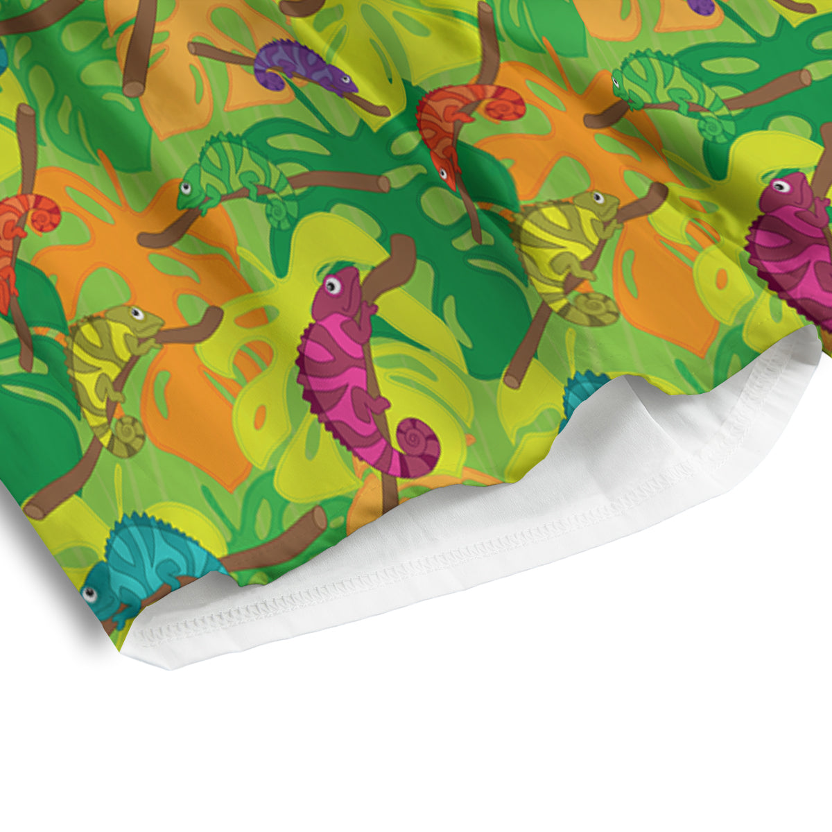 Colorful Chamaleon And Monstera Tropic Leave Print Pattern Men's Athletic Shorts