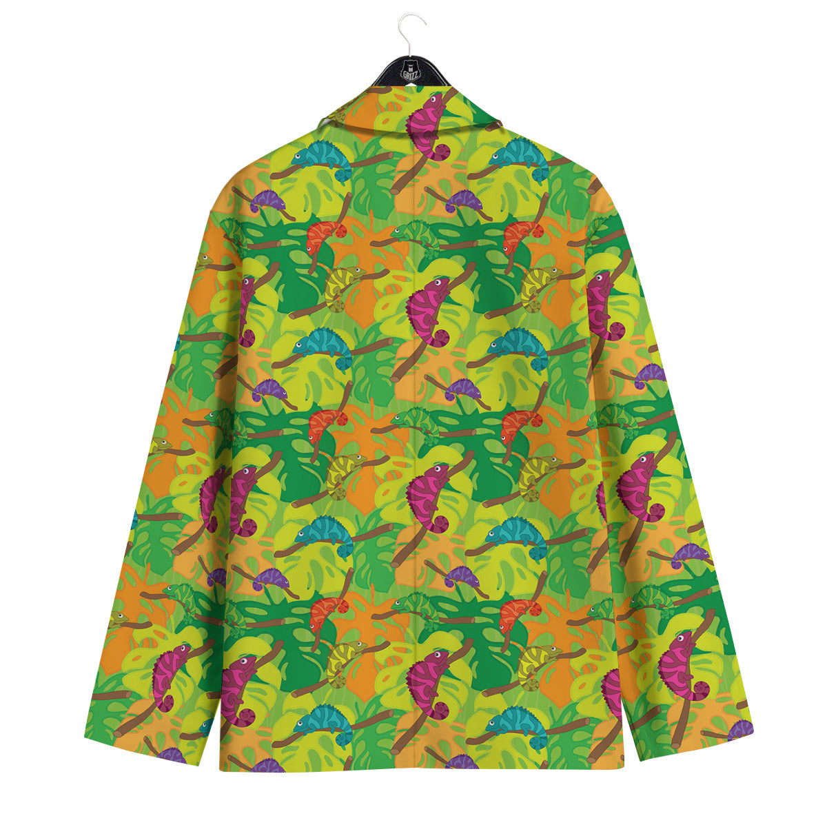 Colorful Chamaleon And Monstera Tropic Leave Print Pattern Men's Sport Coat-grizzshop