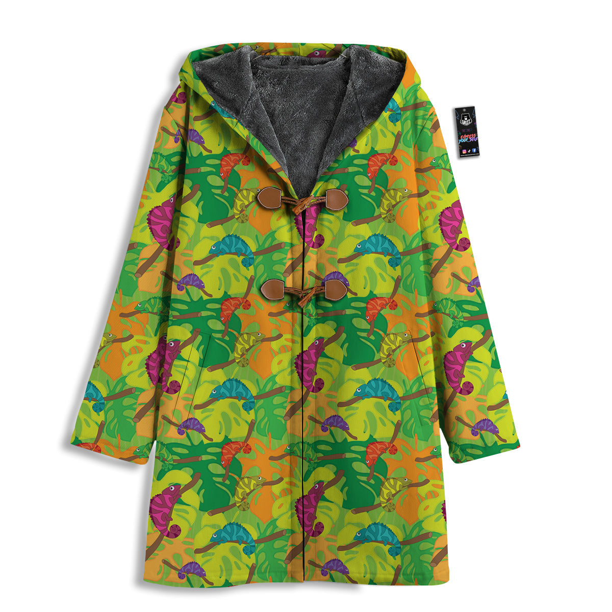 Colorful Chamaleon And Monstera Tropic Leave Print Pattern Men's Windbreaker Jacket-grizzshop