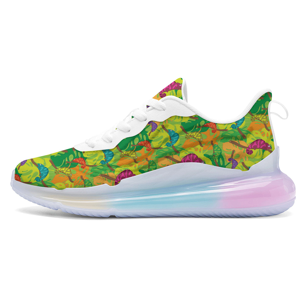 Colorful Chamaleon And Monstera Tropic Leave Print Pattern Running Sneakers-grizzshop