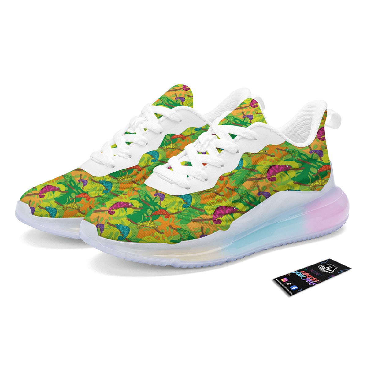 Colorful Chamaleon And Monstera Tropic Leave Print Pattern Running Sneakers-grizzshop