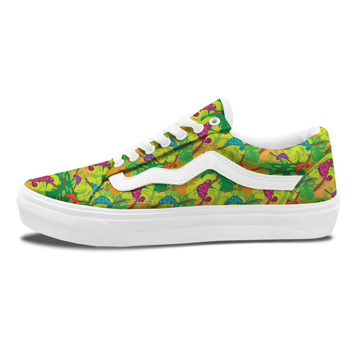 Colorful Chamaleon And Monstera Tropic Leave Print Pattern Skate Shoes-grizzshop