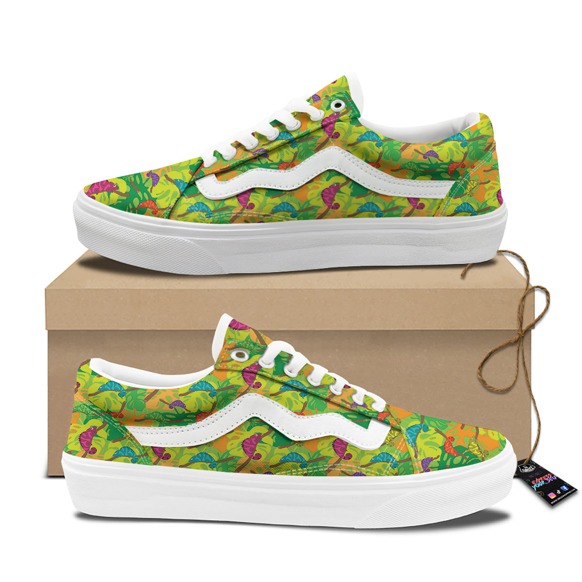 Colorful Chamaleon And Monstera Tropic Leave Print Pattern Skate Shoes-grizzshop