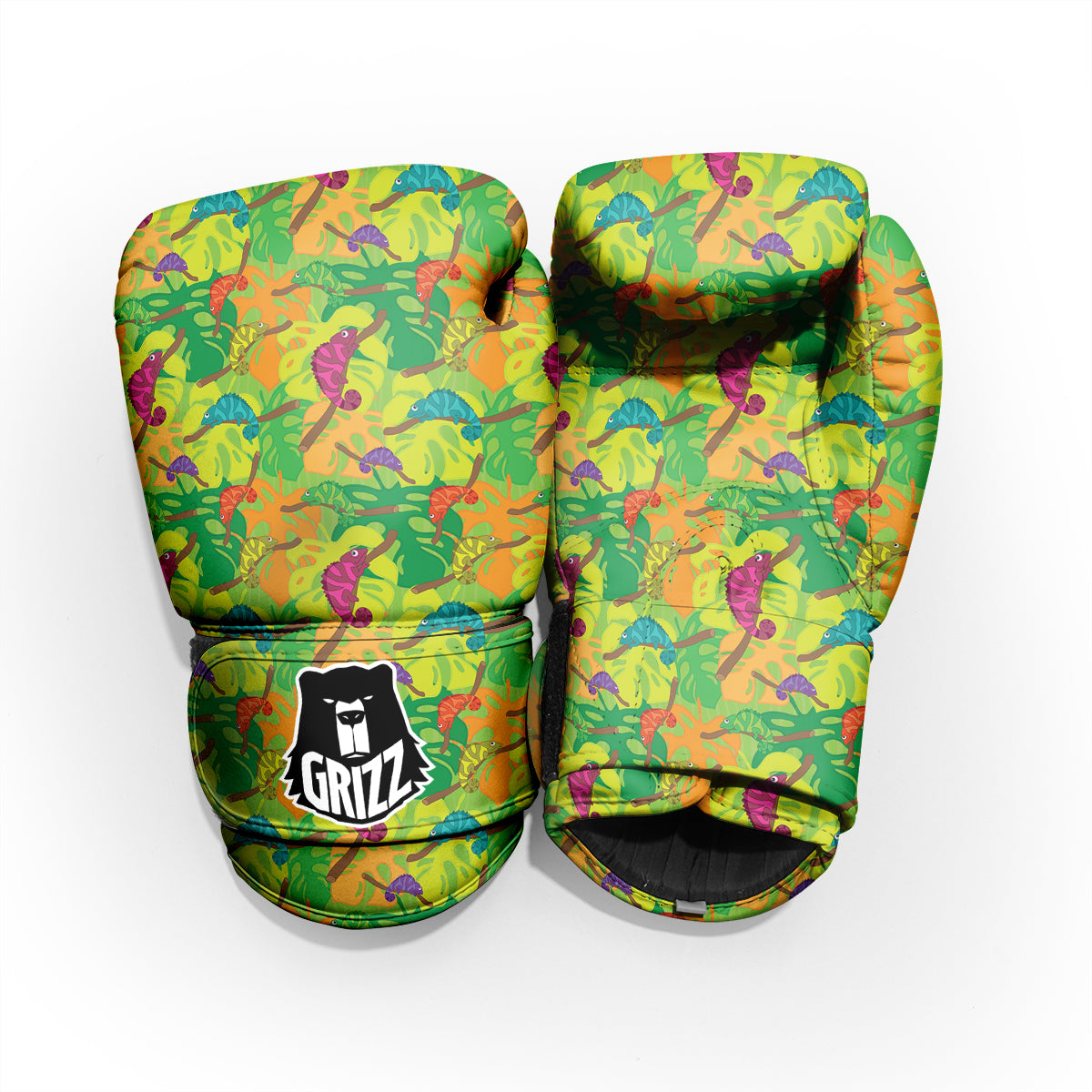 Colorful Chamaleon And Monstera Tropic Leave Print Pattern Pro Boxing Glove