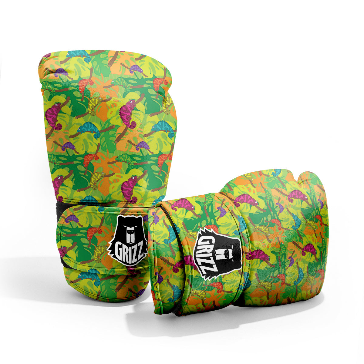 Colorful Chamaleon And Monstera Tropic Leave Print Pattern Pro Boxing Glove