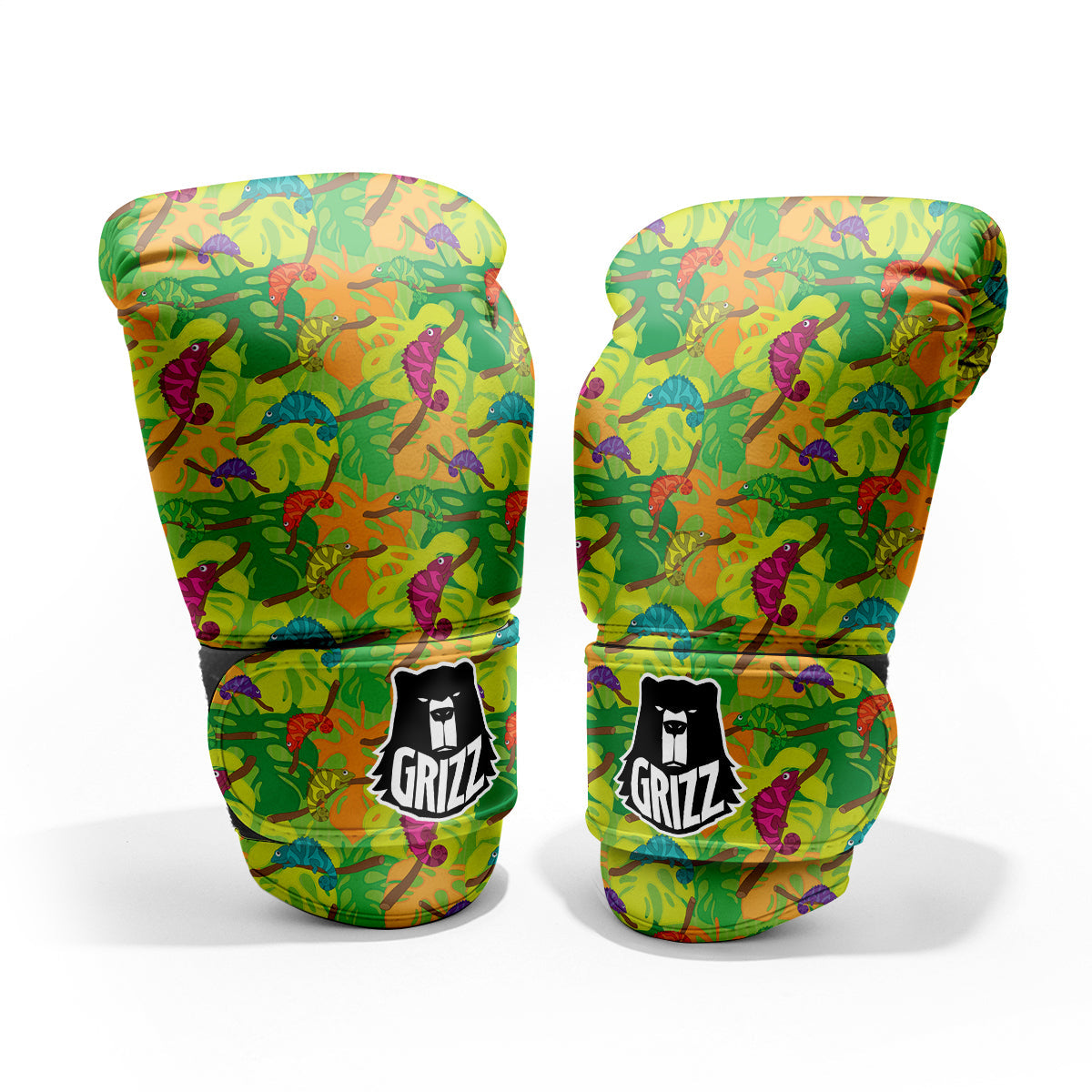Colorful Chamaleon And Monstera Tropic Leave Print Pattern Pro Boxing Glove
