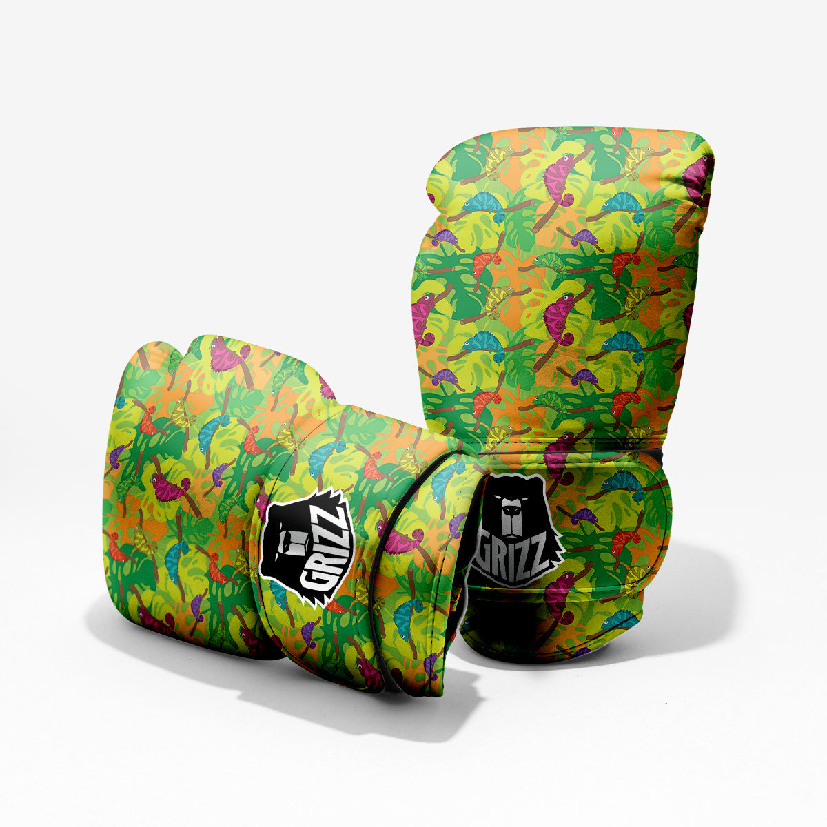 Colorful Chamaleon And Monstera Tropic Leave Print Pattern Pro Boxing Glove
