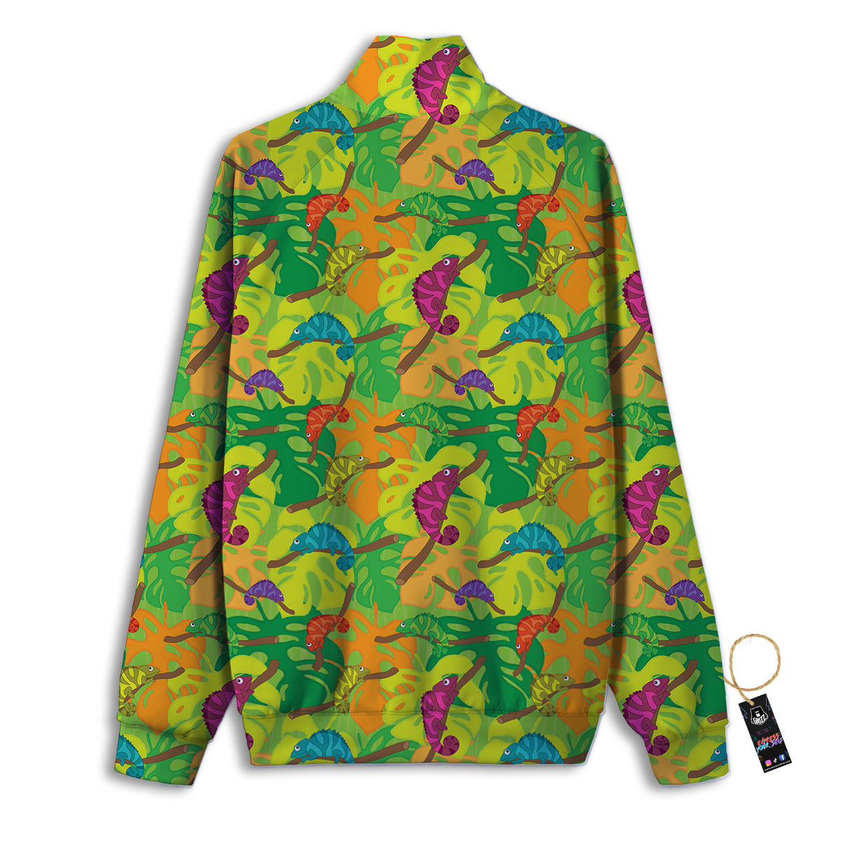 Colorful Chamaleon And Monstera Tropic Leave Print Pattern Track Jacket-grizzshop