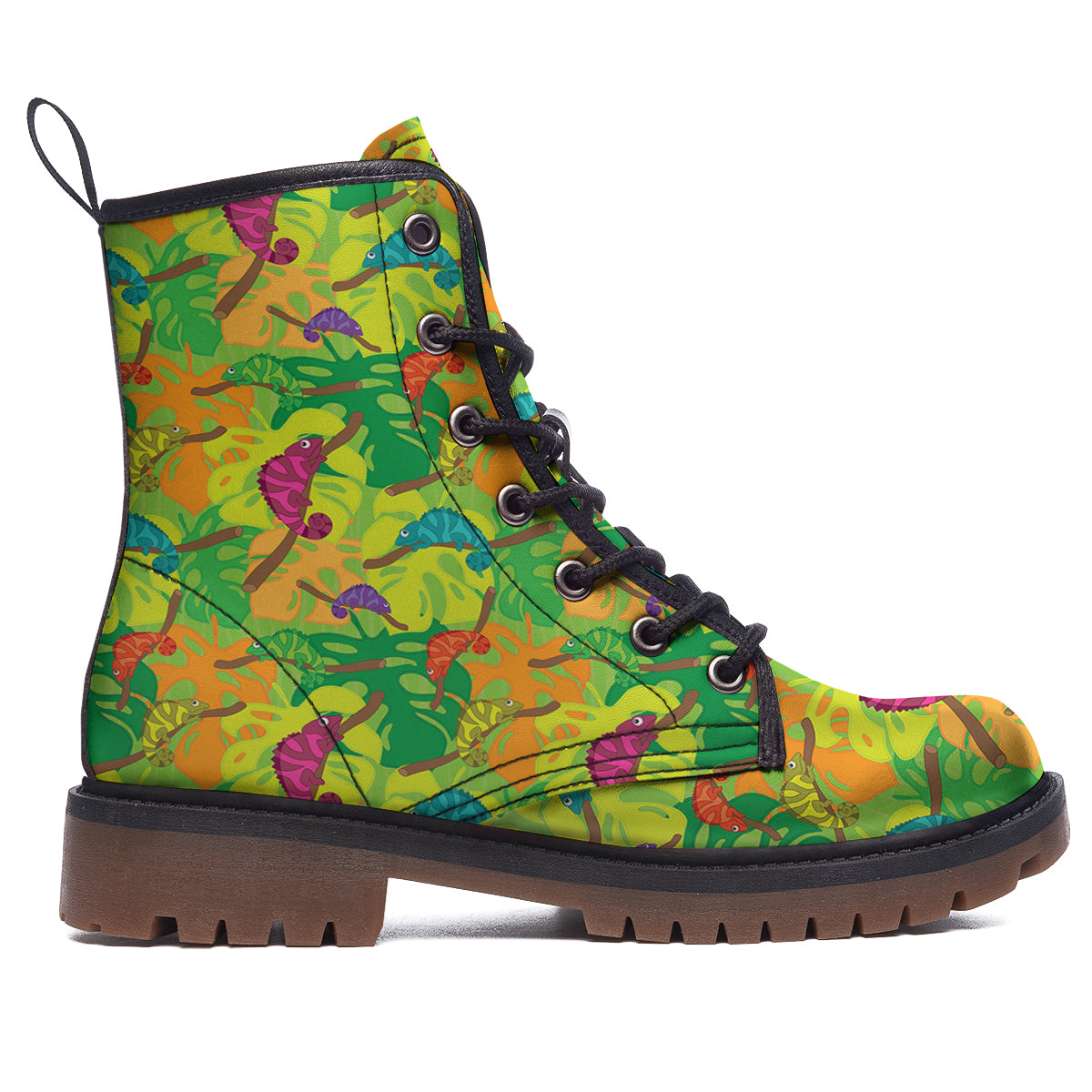 Colorful Chamaleon And Monstera Tropic Leave Print Pattern Work Boots-grizzshop