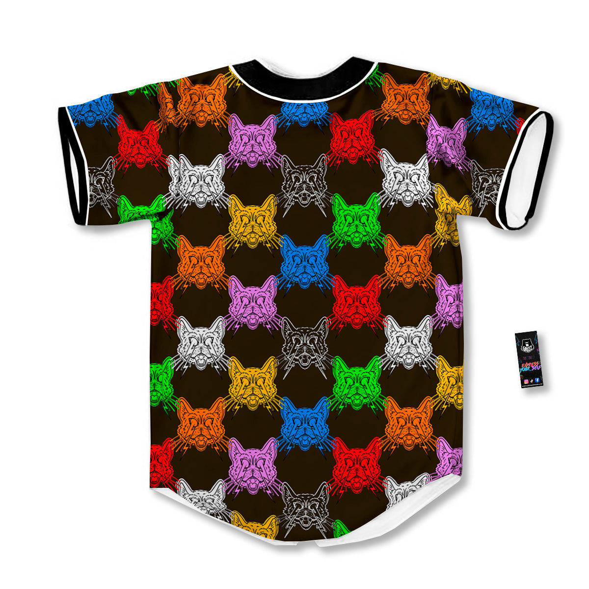 Colorful Crazy Cat Print Pattern Baseball Jersey-grizzshop