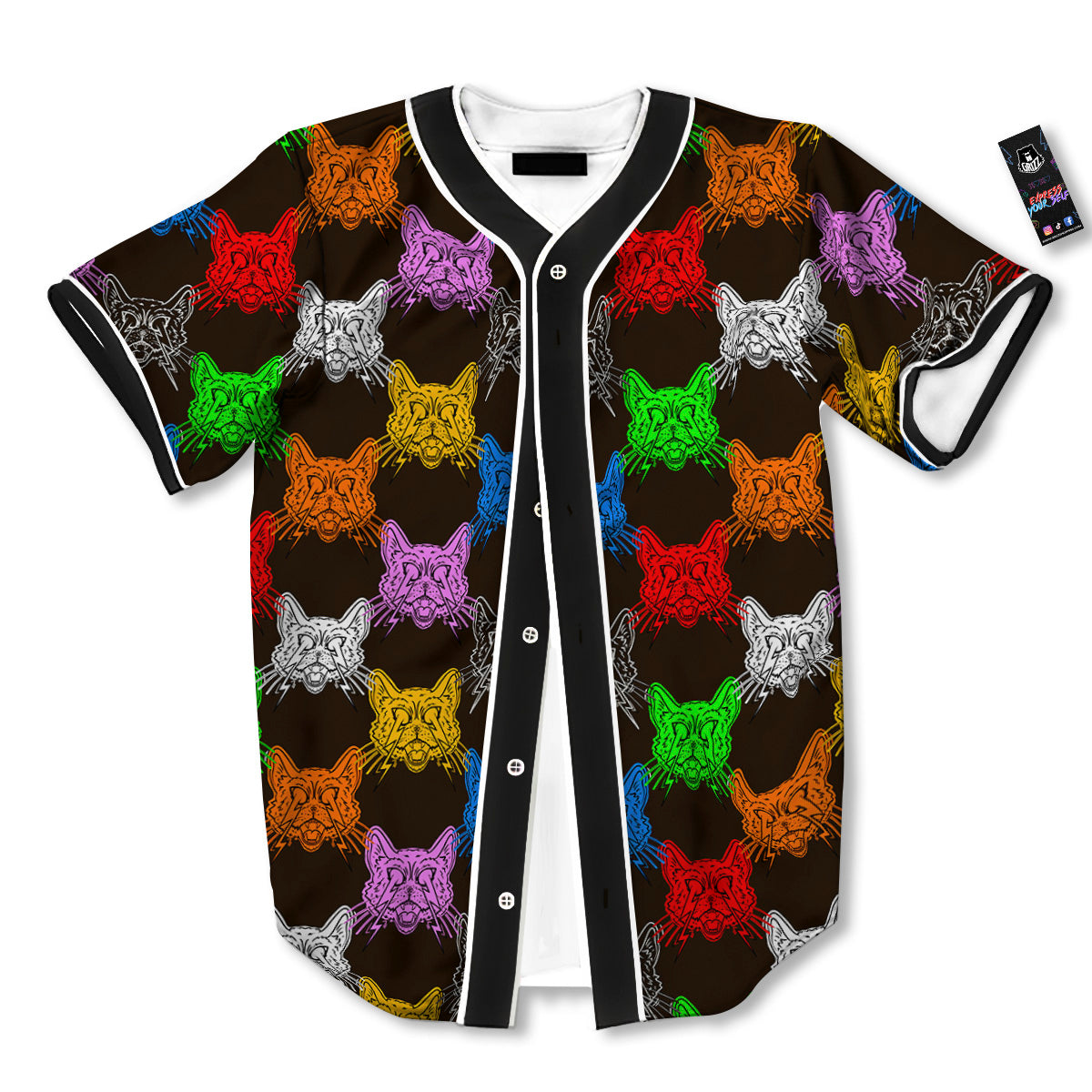 Colorful Crazy Cat Print Pattern Baseball Jersey-grizzshop